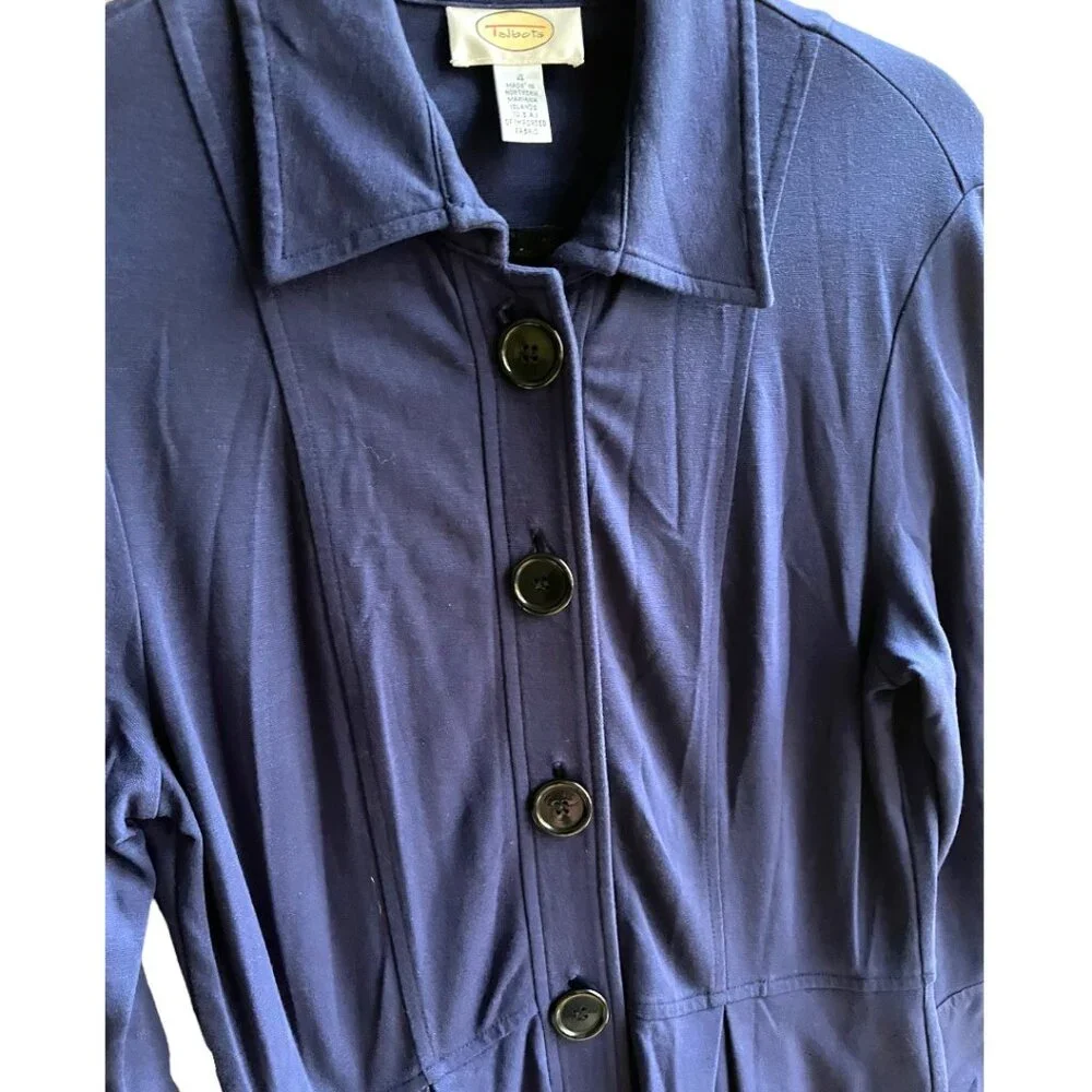 Talbots Size 4 Blue 3/4 Sleeve Collared Button Front Knee Length Shirt Dress - Picture 4 of 7